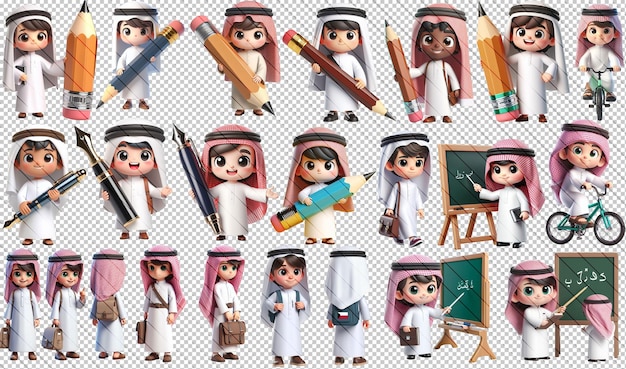 PSD saudi 3d caracters a collection of figurines of various people at school