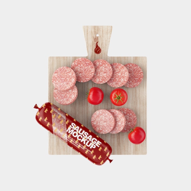 PSD sausage mockup rode verpakking