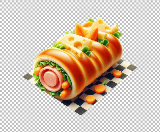 PSD a sausage roll with cheese and carrots on a transparent background premium psd