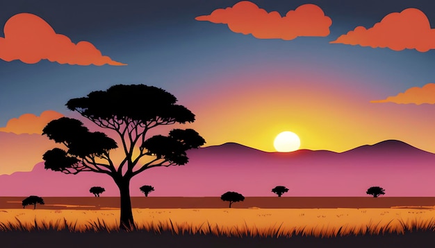 PSD savanna landscape illustration