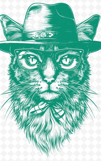 PSD savannah cat wearing a fedora with a cool expression portrai animals sketch art vector collections