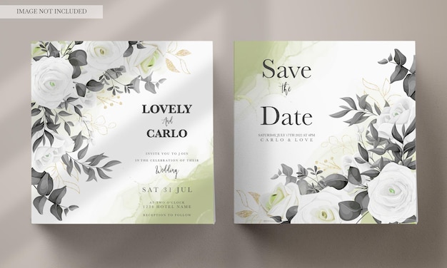 Save the date card with flowers on a light background