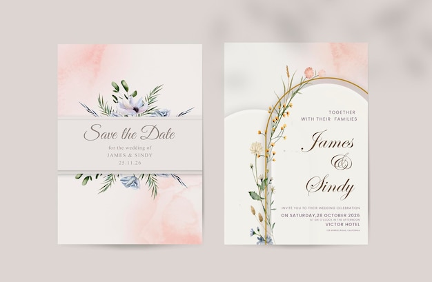 PSD save the date card with flowers