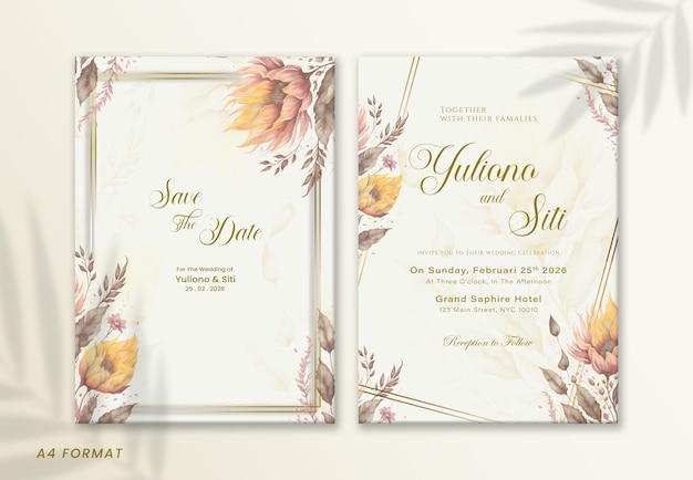 Save the date card with watercolor flowers