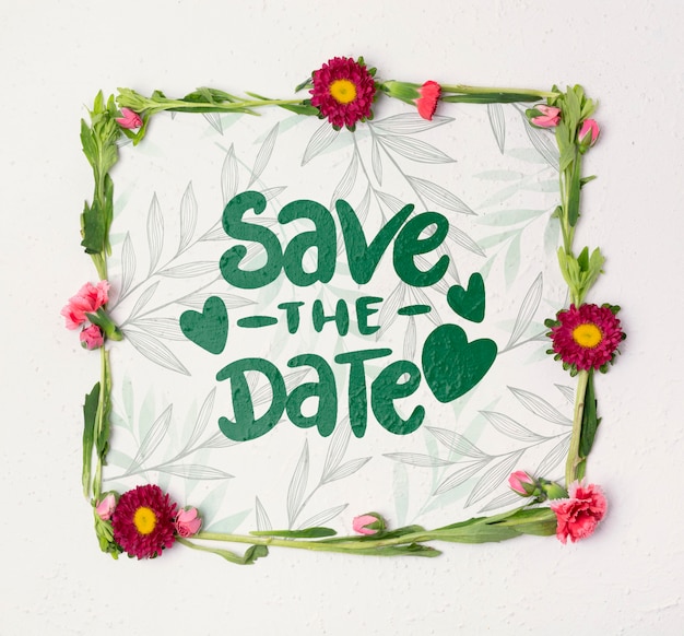 PSD save the date flowers concept mock-up