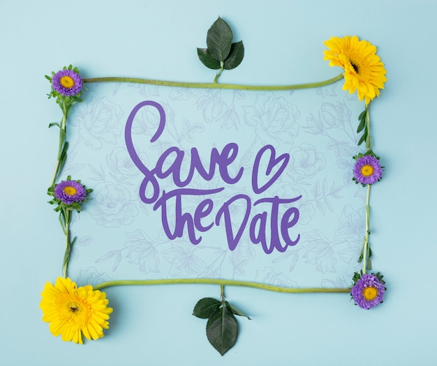 PSD save the date flowers concept mock-up