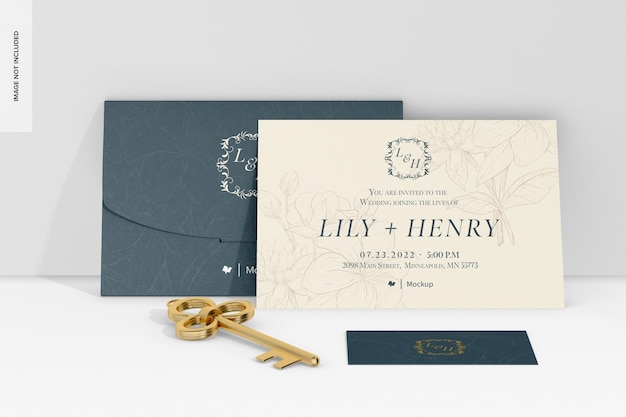 Premium PSD  Wedding invitation paper card mockup, leaned