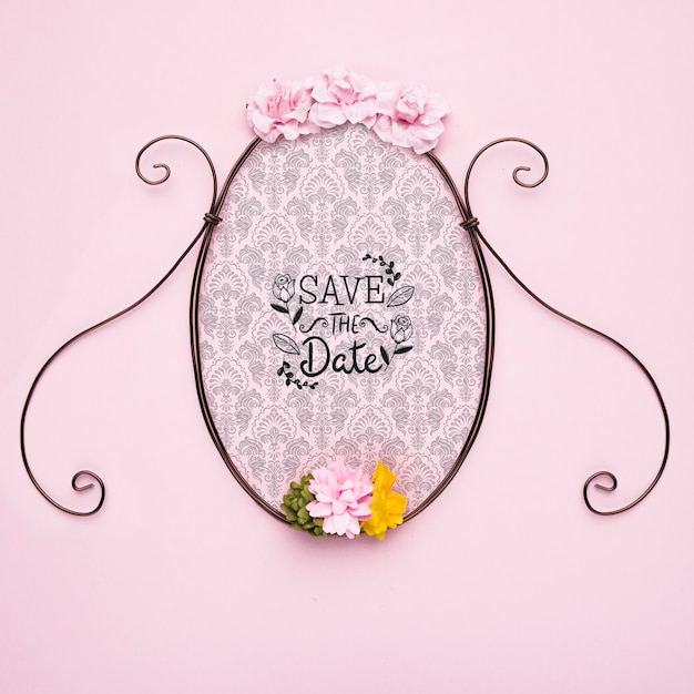 PSD save the date mock-up classic frame with colourful flowers