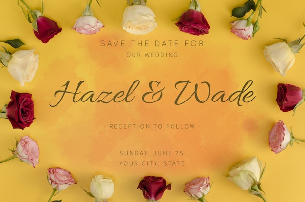 Save the date wedding and frame of roses