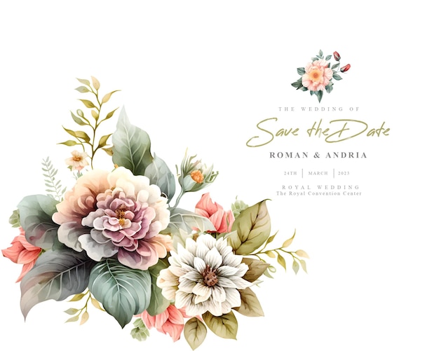 Save the date with watercolor flowers