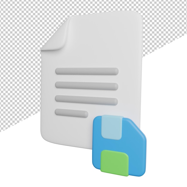 Save File Document side view 3d rendering icon illustration on transparent background