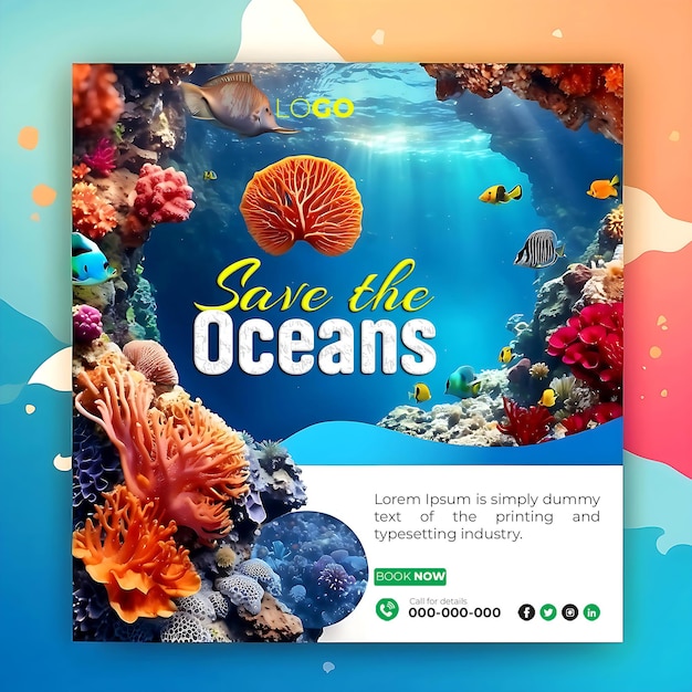 PSD save the oceans world oceans day social media banner template ai generated