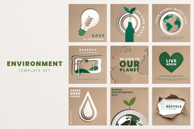 Salva i modelli del pianeta psd per il set di campagne per la giornata mondiale dell'ambiente
