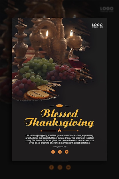 Насладитесь праздником дня благодарения чистым кулинарным наслаждением psd поздравительный плакат
