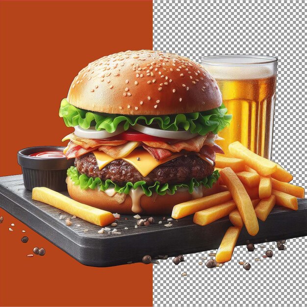 PSD savory burger on transparent surface png