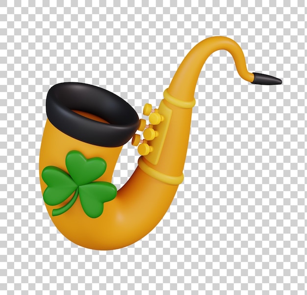 Saxophone with clover leaf isolated Happy St Patrick's day icon concept 3D render illustration