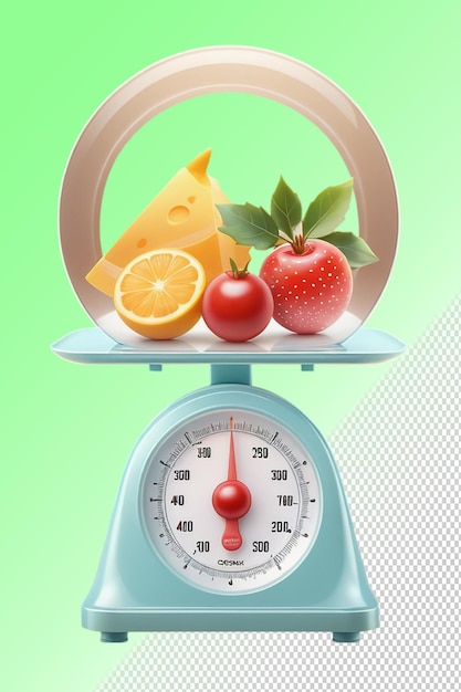 PSD a scale with fruits and a scale with the number 3 on it
