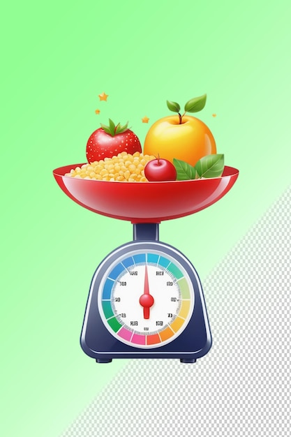 PSD a scale with fruits and vegetables on it