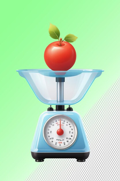 PSD a scale with a red apple on top and a green background