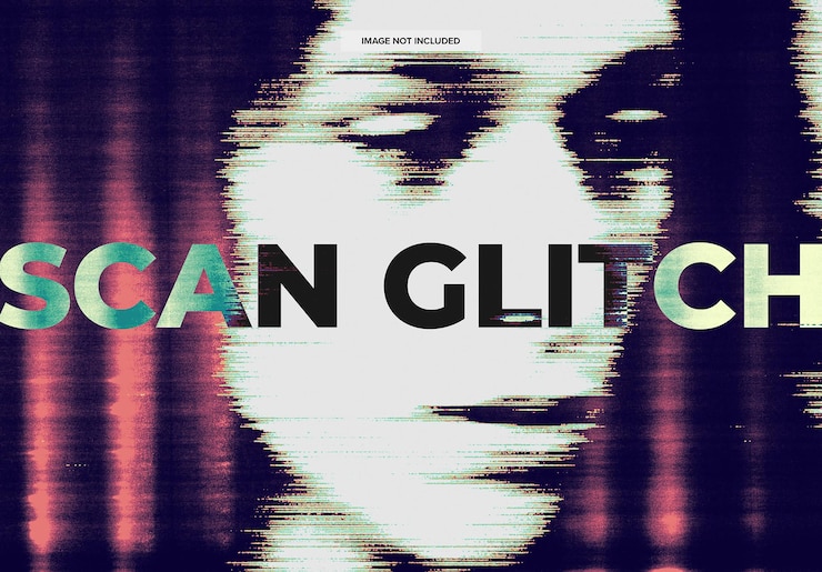 PSD scan glitch digital distortion text effect