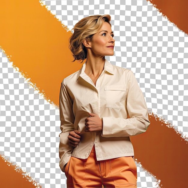 PSD scandi podiatrist fearful blonde in silhouette on tangerine