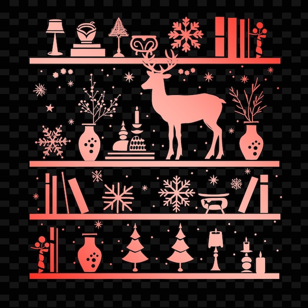 Scandinavian style bookshelf folk art with reindeer design a illustration decor motifs collection