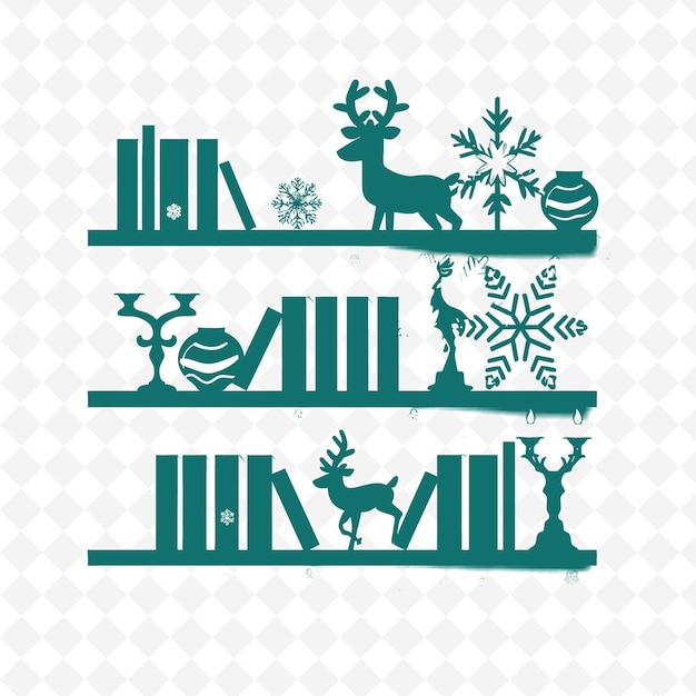 PSD scandinavian style bookshelf with reindeer design and snowfl illustration decor motifs collection