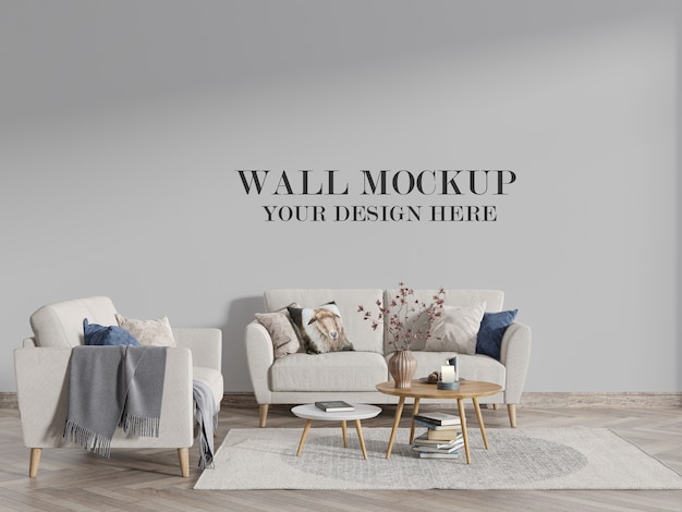 Scandinavian style living room wall mockup