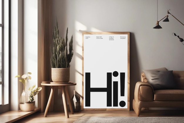 PSD scandinavische interieur frame mockup met zonsopgang schaduw overlay door witte muur op de vloer