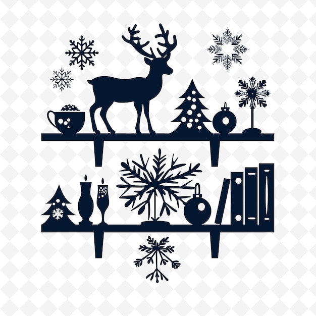 PSD scandinavische stijl boekenplank met rendierontwerp en snowfl illustratie decor motieven collectie