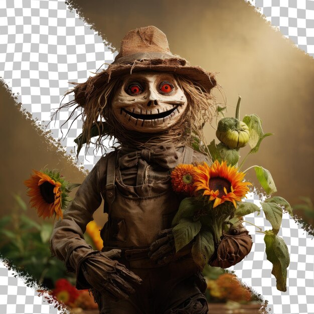 PSD scarecrow adorned with veggies transparent background