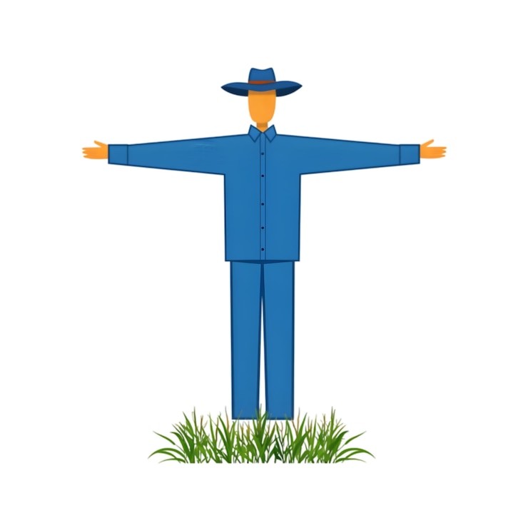 PSD scarecrow in a cornfield isolated on white background