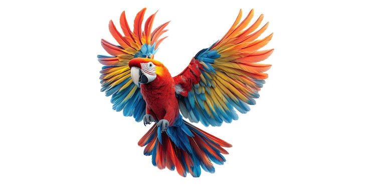PSD scarlet macaw flying isolated on transparent background
