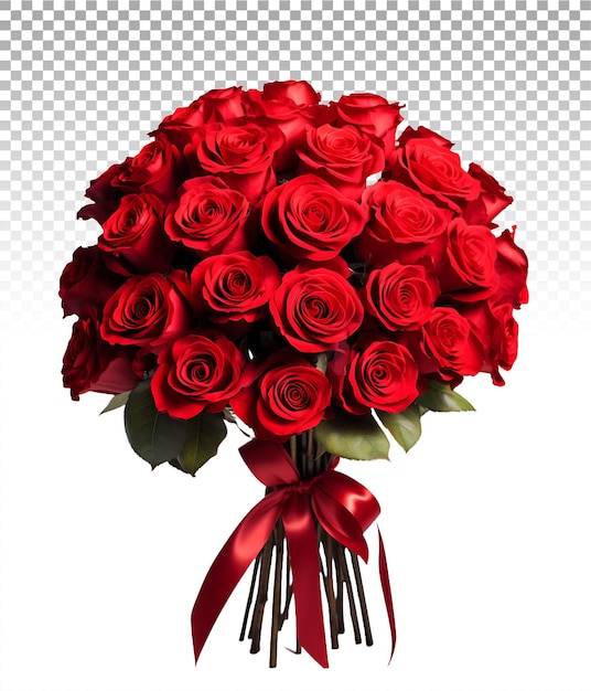 Scarlet whispers red roses bouquet standing out on a transparent canvas