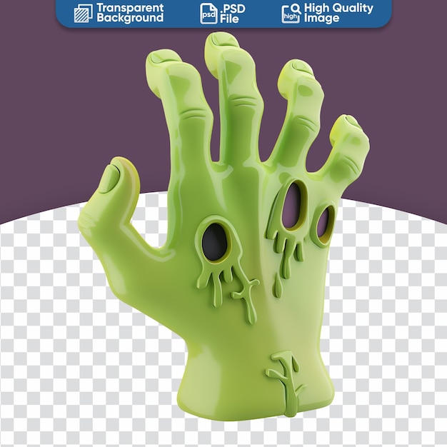 PSD halloween spaventoso con un semplice rendering 3d di una mano di zombie dei cartoni animati