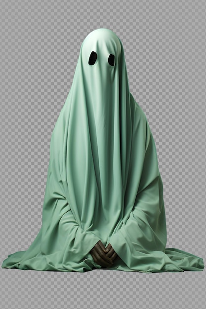 Scary white clothed ghost isolated on transparent background white soul ghost png generative ai