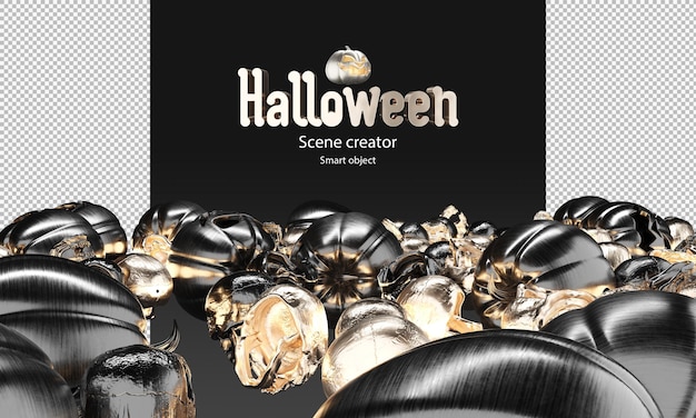 Sparsi di teschi neri metallici e dorati e zucca spettrale 3d halloween prop