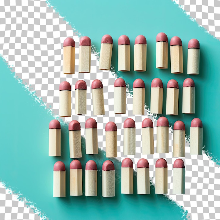 PSD scattered matches on a turquoise pastel background transparent background