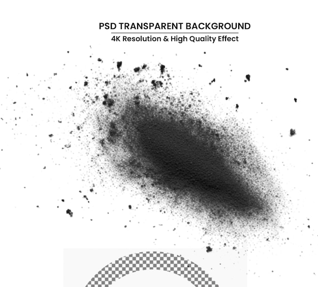 PSD 분산된 파우더가 떨어지고 얼룩이 어지고 파우더 폭발이 고립된 배경에