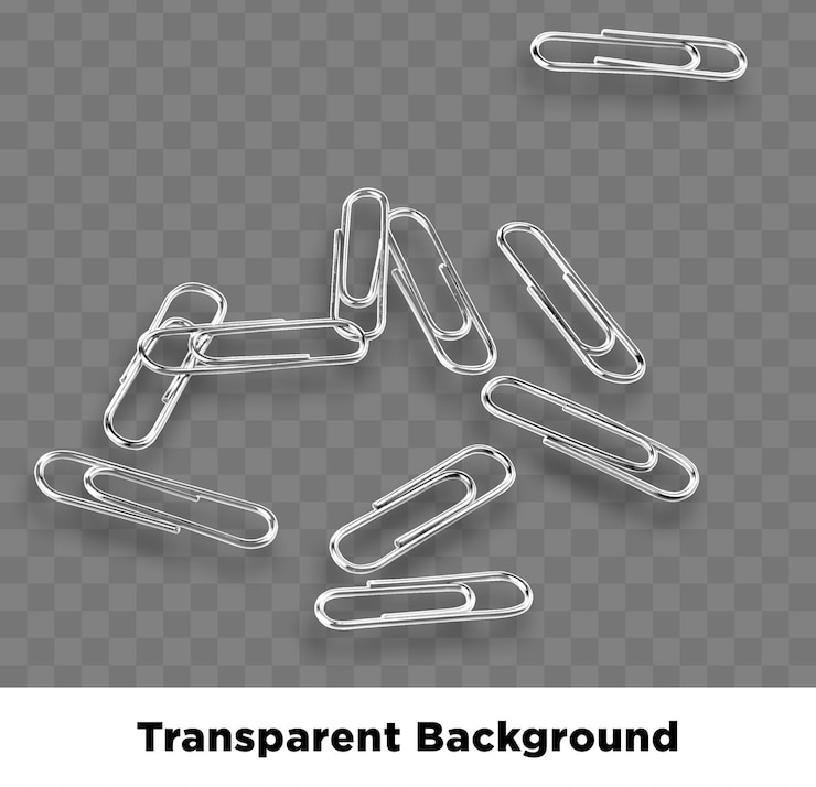 PSD scattered silver paperclips