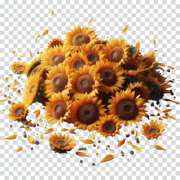 PSD scattered sunflower transparent background