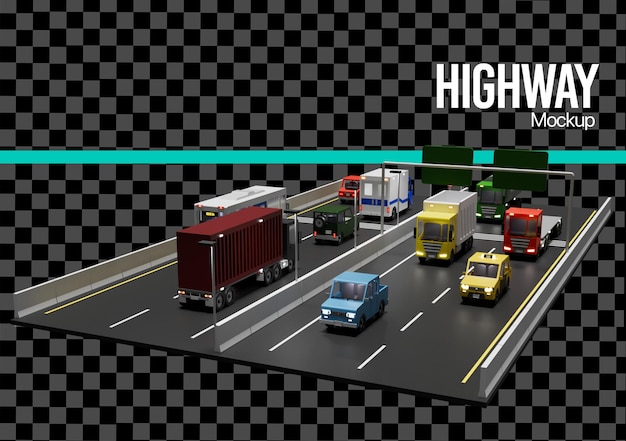 Scena autostrady w 3D z ruchem drogowym