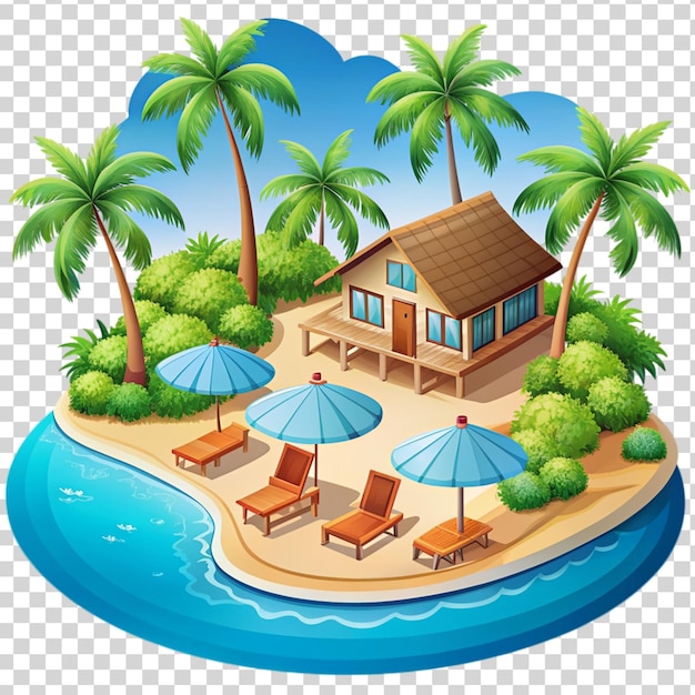 PSD scena plaży z drzewami palmowymi i scena plaży
