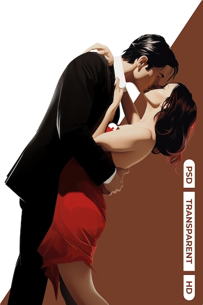 PSD scena pocałunku pary w romantyczny sposób ilustracja walentynek