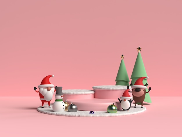 PSD scena del podio di natale con rendering 3d di babbo natale