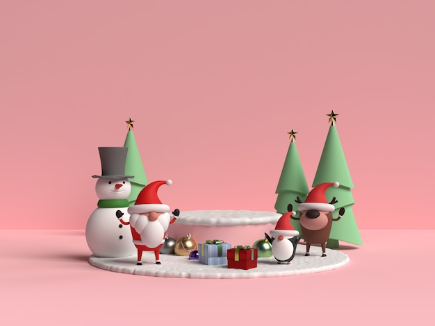 PSD scena del podio di natale con rendering 3d di babbo natale