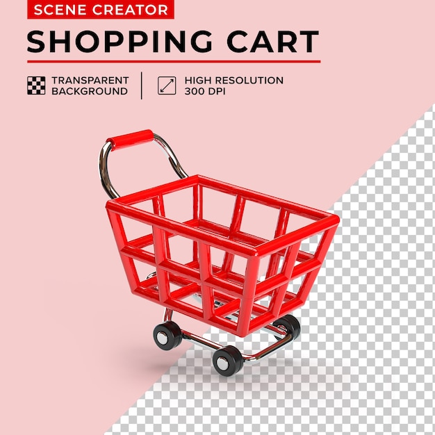 Scene creator, backgroundless red shopping cart