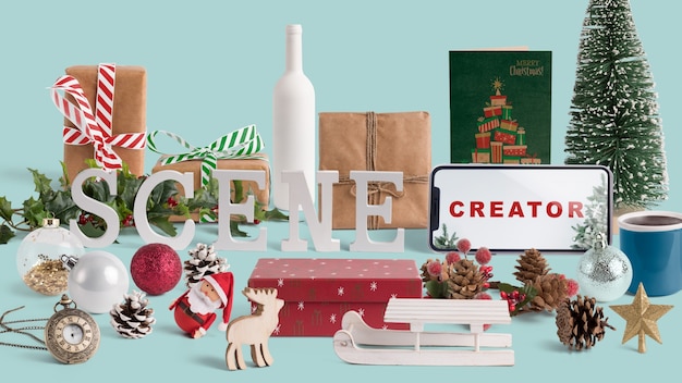 PSD scene creator mockup with christmas concept