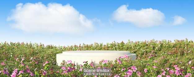 Scene creator of white platform in flowers field