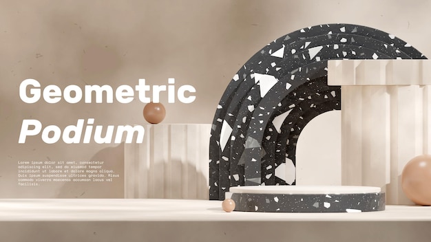 scene mockup black white cylinder podium in landscape brown sphere and arch 3d image render